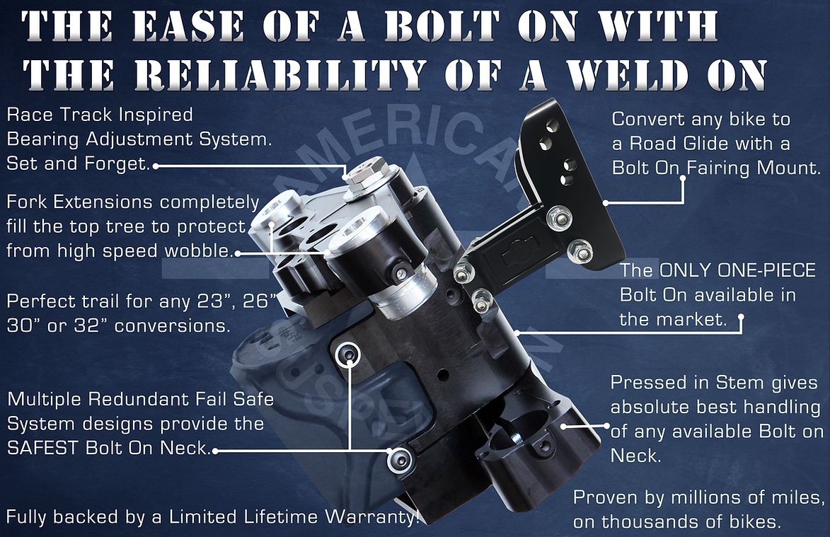 AMERICAN SUSPENSION 26 Touring Bolt On Triple Tree Big Wheel kit - 1989-2024 -ALSO FAT23 WHEEL